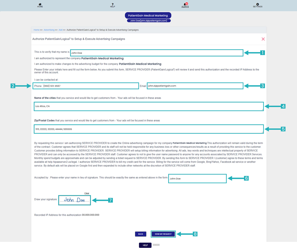 How to Authorize PatientGain/Logica7 to Setup & Execute Advertising Campaigns