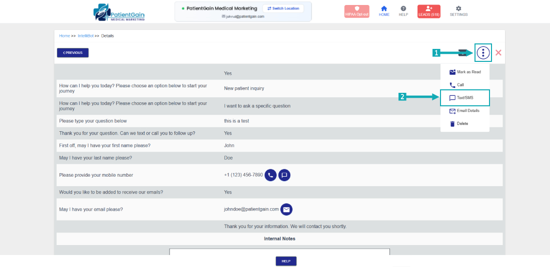 How to Send Text Chatbot/IntelliBot Lead from SMM App

