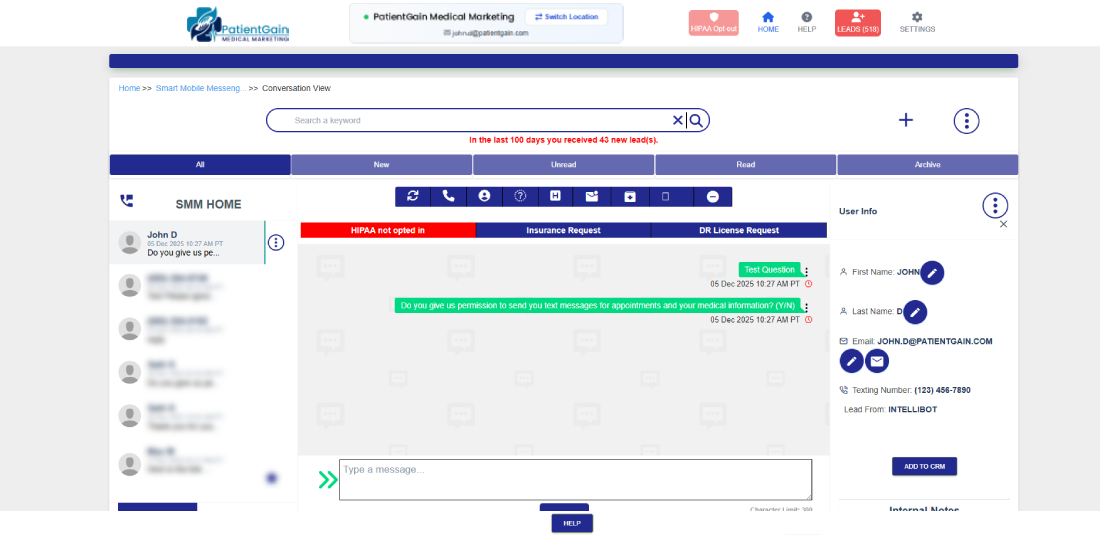How to Send Text Chatbot/IntelliBot Lead from SMM App
